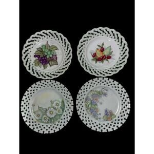 Vintage reticulated 4 milkglass fruit plates  decorative purposes w/ Signature